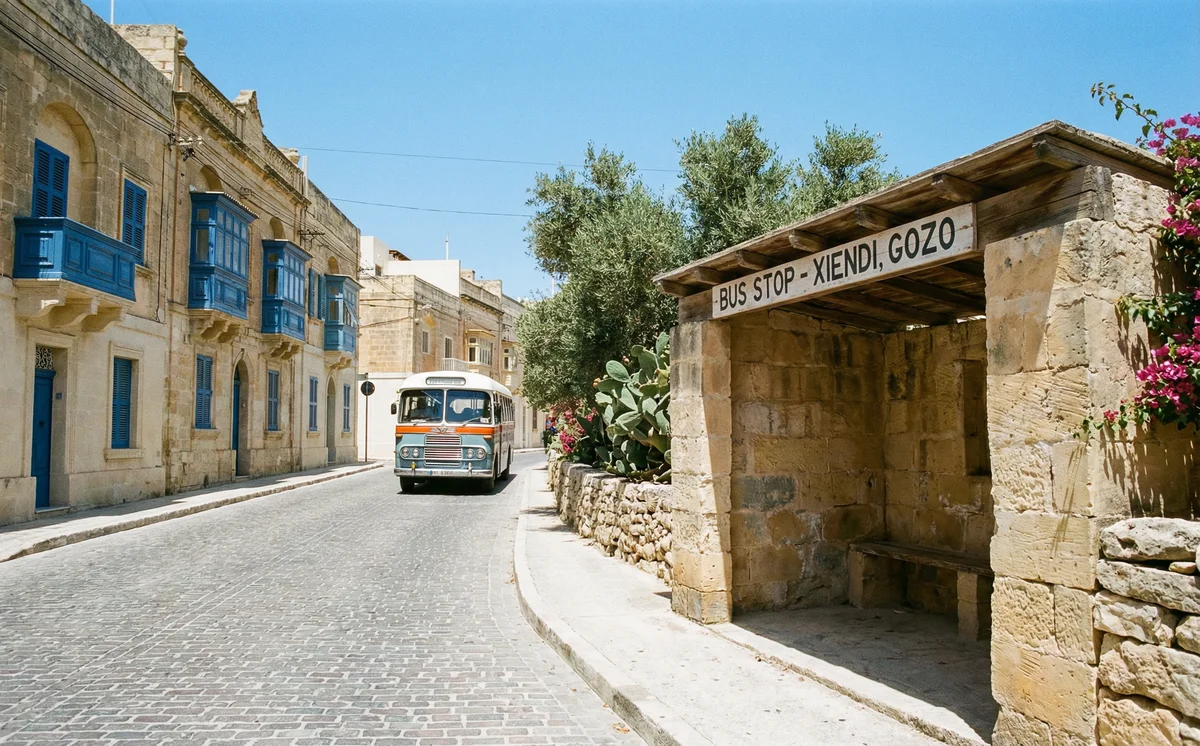 Gozo bus stop and village